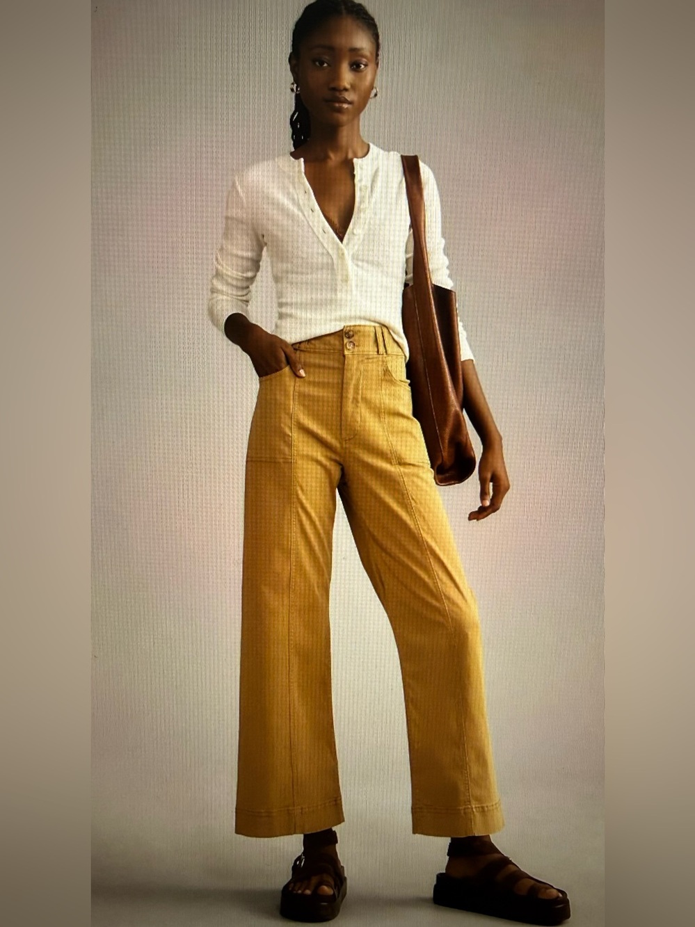 Pilcro The Skipper High Waist Crop Wide Let Pants - Acorn Color - Sz 27